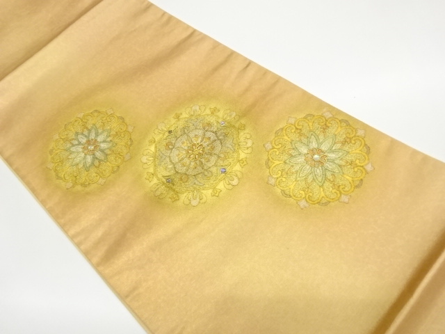 JAPANESE FUKURO OBI / EMBROIDERY / SHELL INLAY / KINSAI / FLOWER CREST